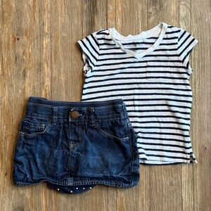 Baby Gap Striped Blue and White Striped Tee and Denim Skirt Set, 18-24M